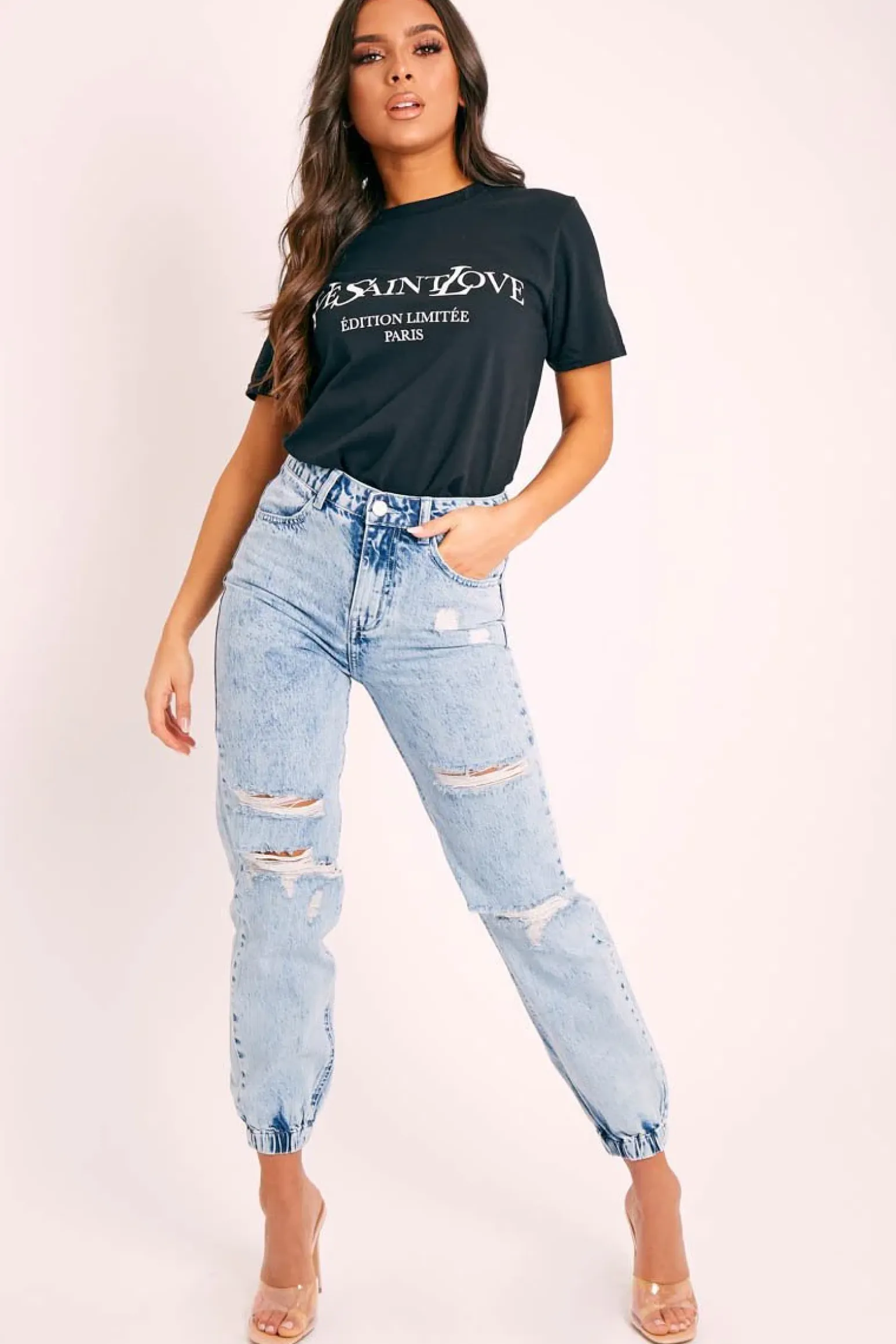 Rebellious Fashion Blue Distressed Cuffed Ankle Jeans - Viola