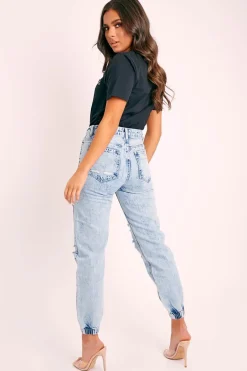 Rebellious Fashion Blue Distressed Cuffed Ankle Jeans - Viola