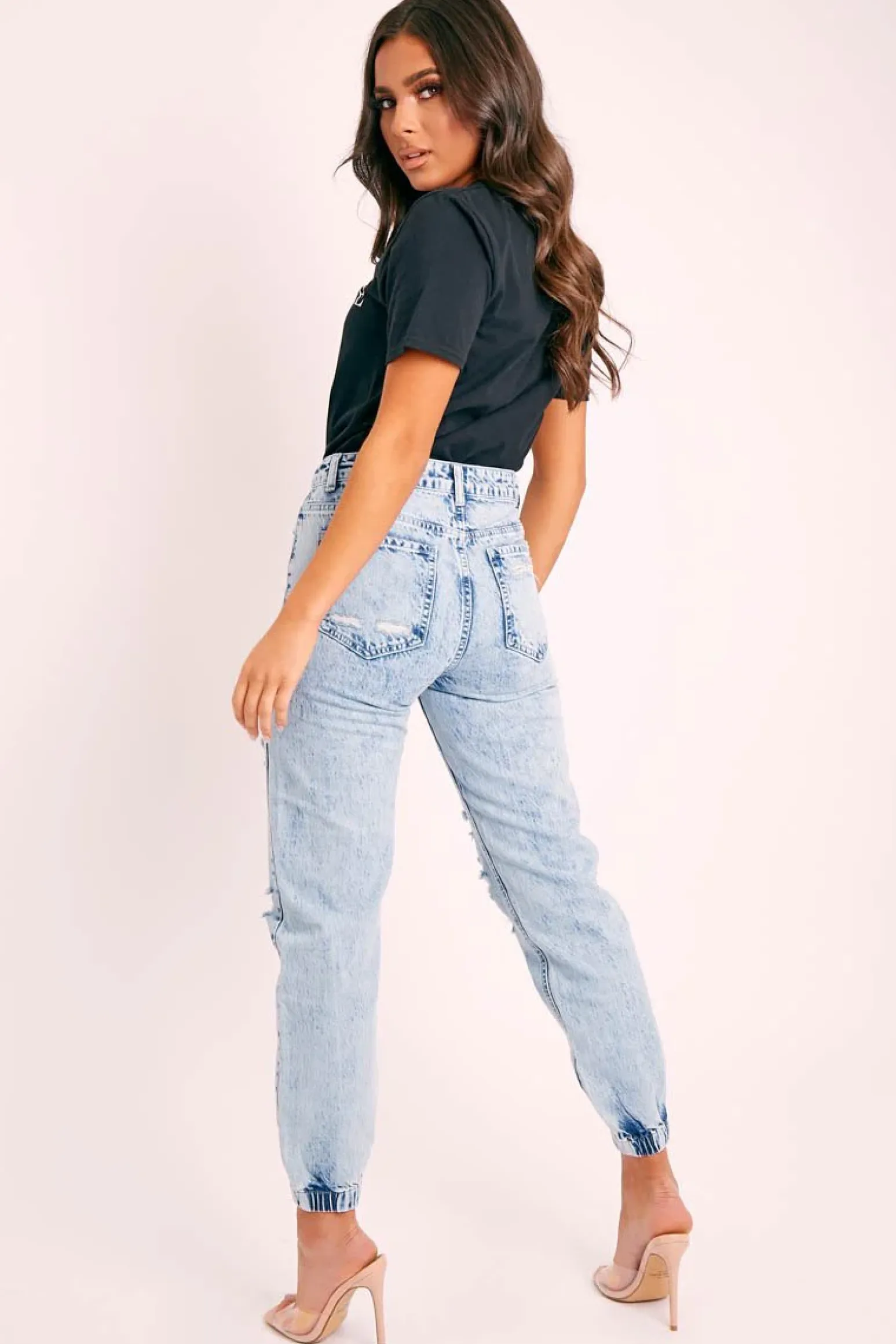 Rebellious Fashion Blue Distressed Cuffed Ankle Jeans - Viola