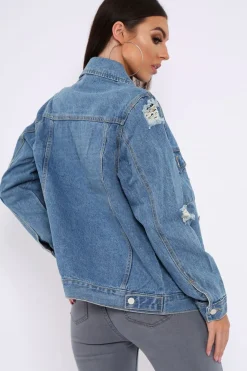 Rebellious Fashion Blue Distressed Denim Jacket - Friya