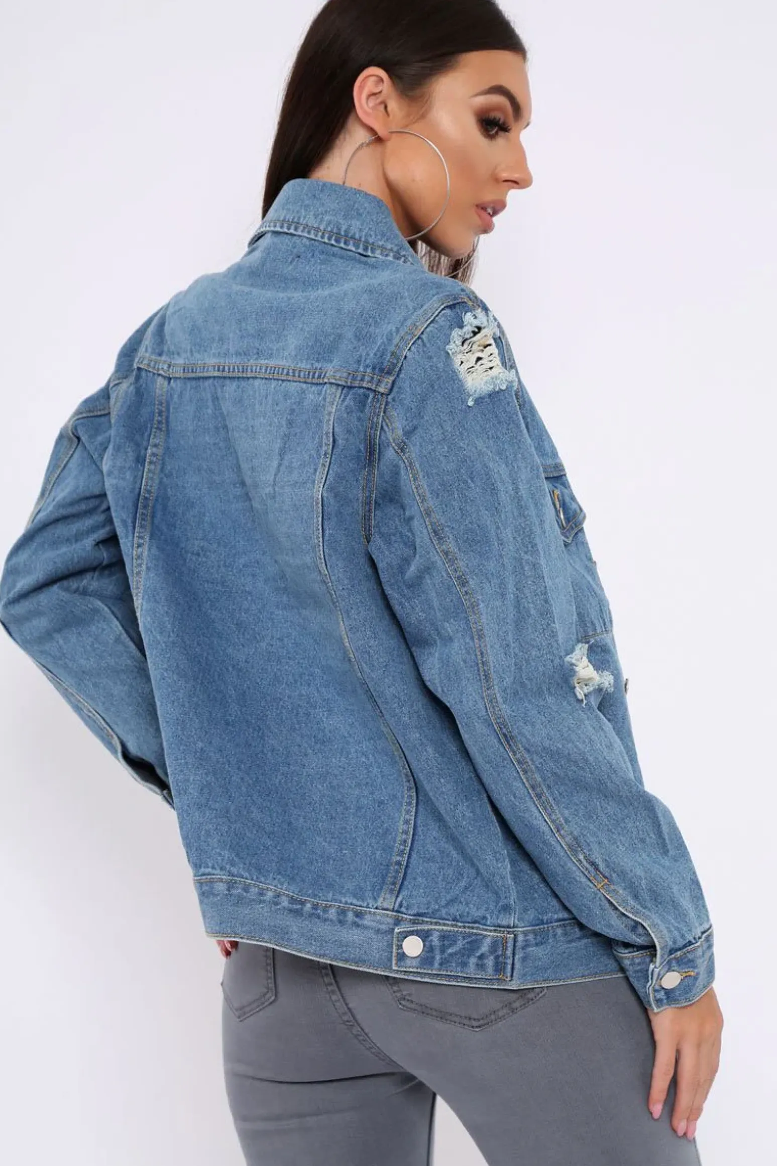 Rebellious Fashion Blue Distressed Denim Jacket - Friya