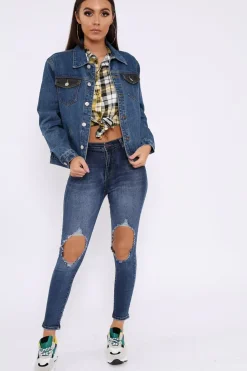 Rebellious Fashion Blue Distressed Extreme Rip Jeans - Geanna