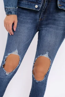 Rebellious Fashion Blue Distressed Extreme Rip Jeans - Geanna
