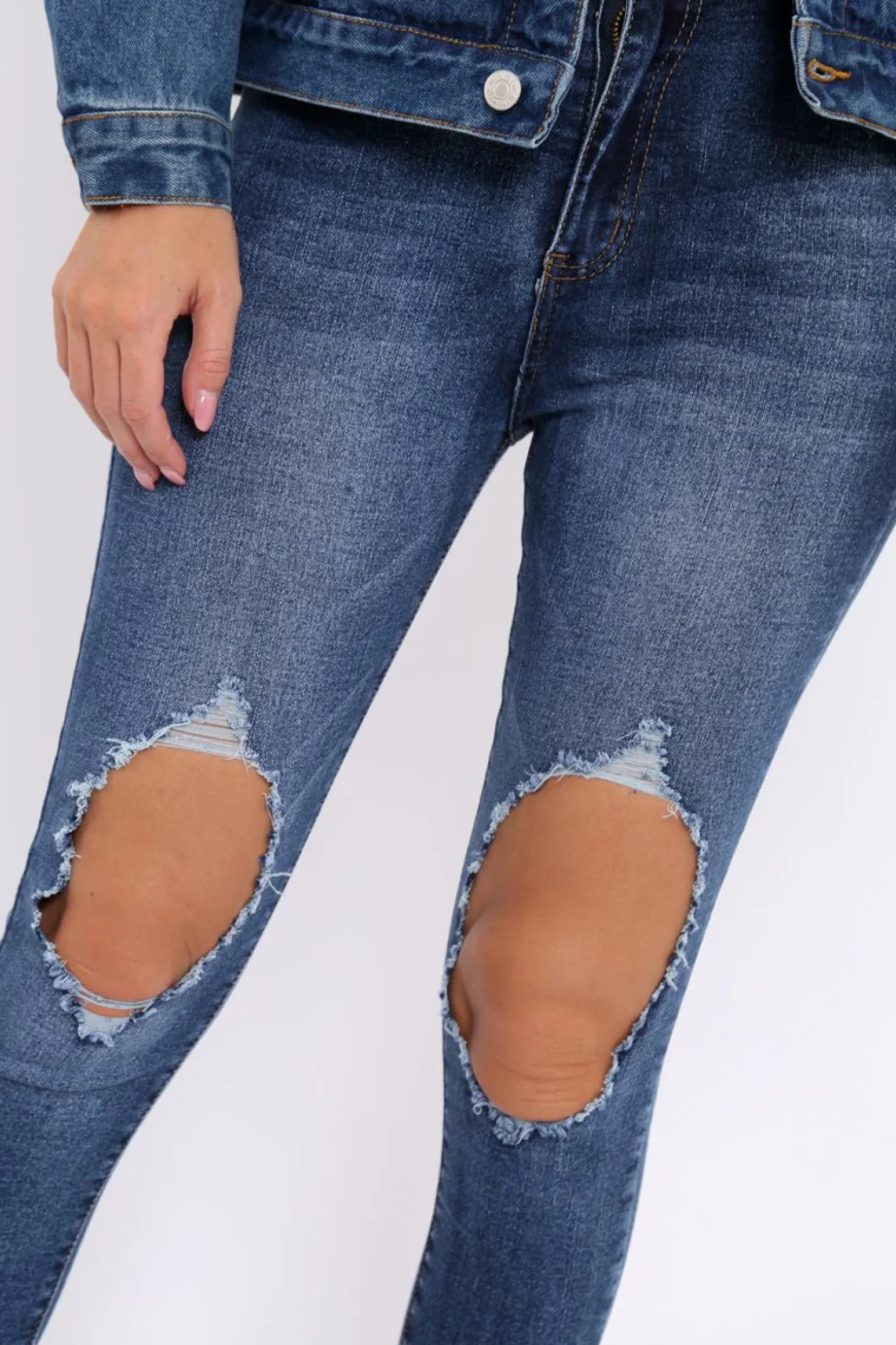 Rebellious Fashion Blue Distressed Extreme Rip Jeans - Geanna