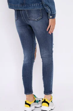 Rebellious Fashion Blue Distressed Extreme Rip Jeans - Geanna