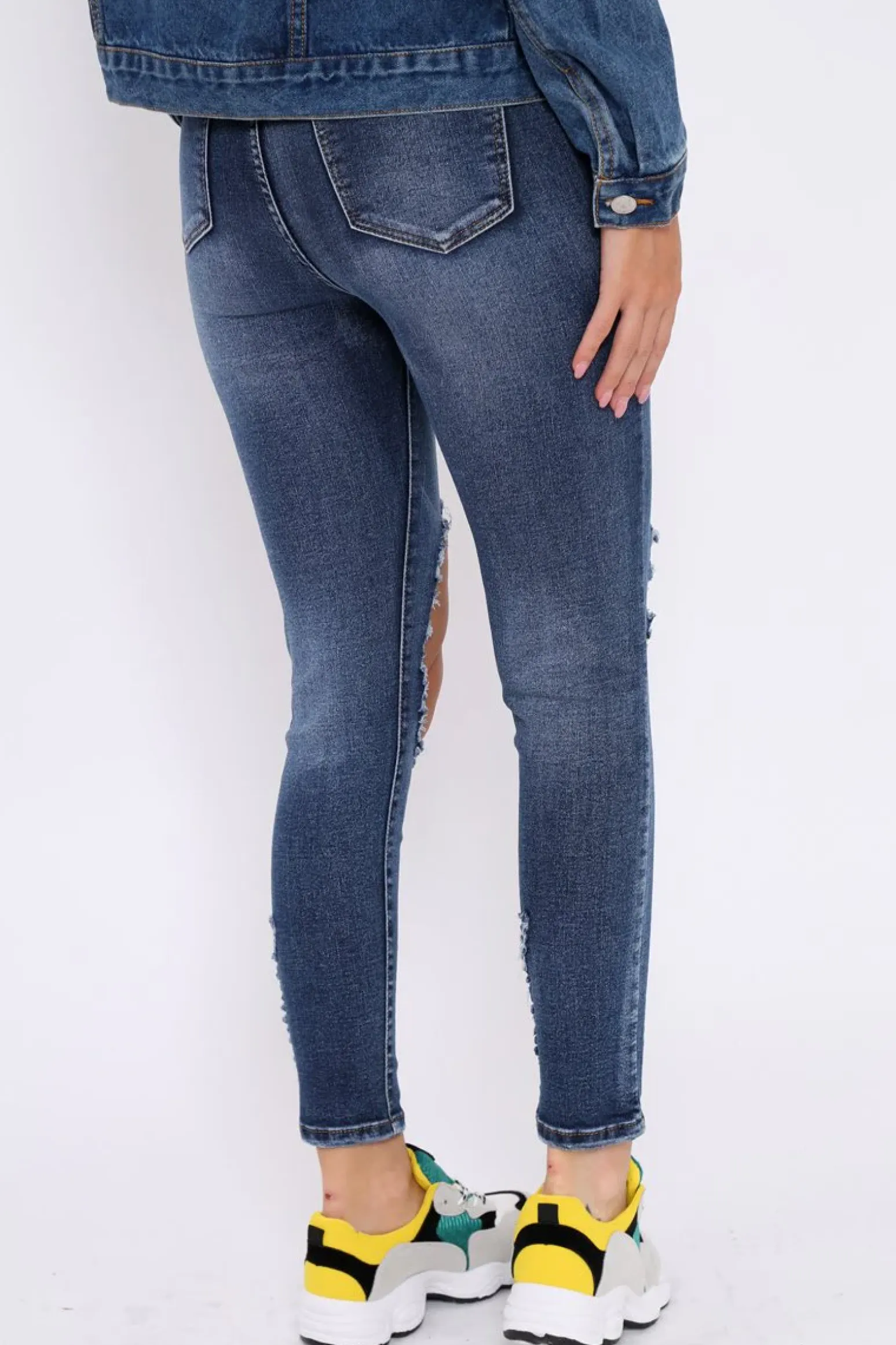 Rebellious Fashion Blue Distressed Extreme Rip Jeans - Geanna