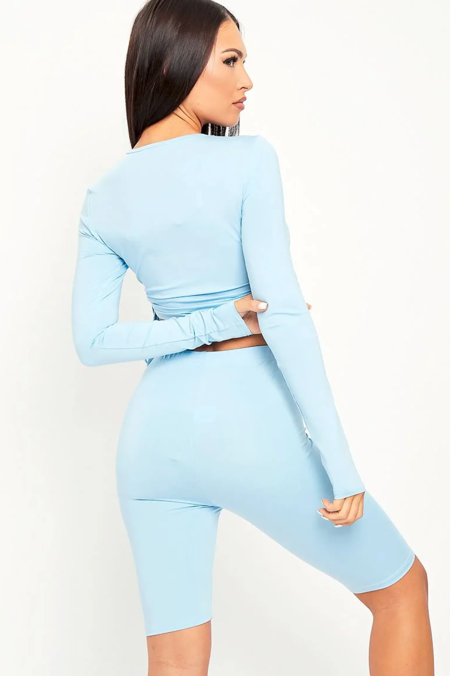 Rebellious Fashion Blue Double Layer Ruched Top and Cycling Shorts Co-ord - Gwen