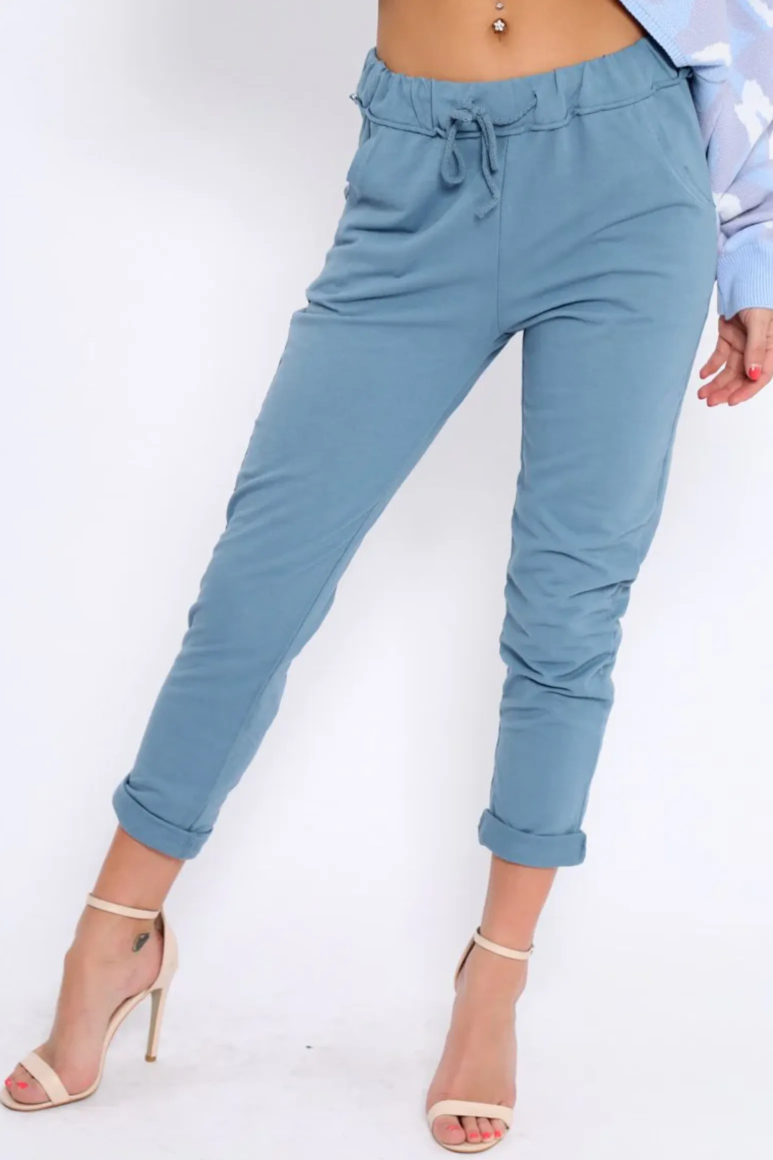 Rebellious Fashion Blue Elasticated Tie Waist Joggers - Cerena