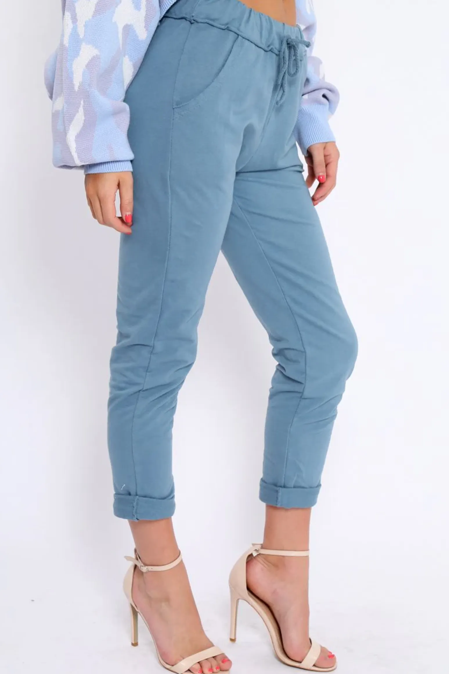 Rebellious Fashion Blue Elasticated Tie Waist Joggers - Cerena