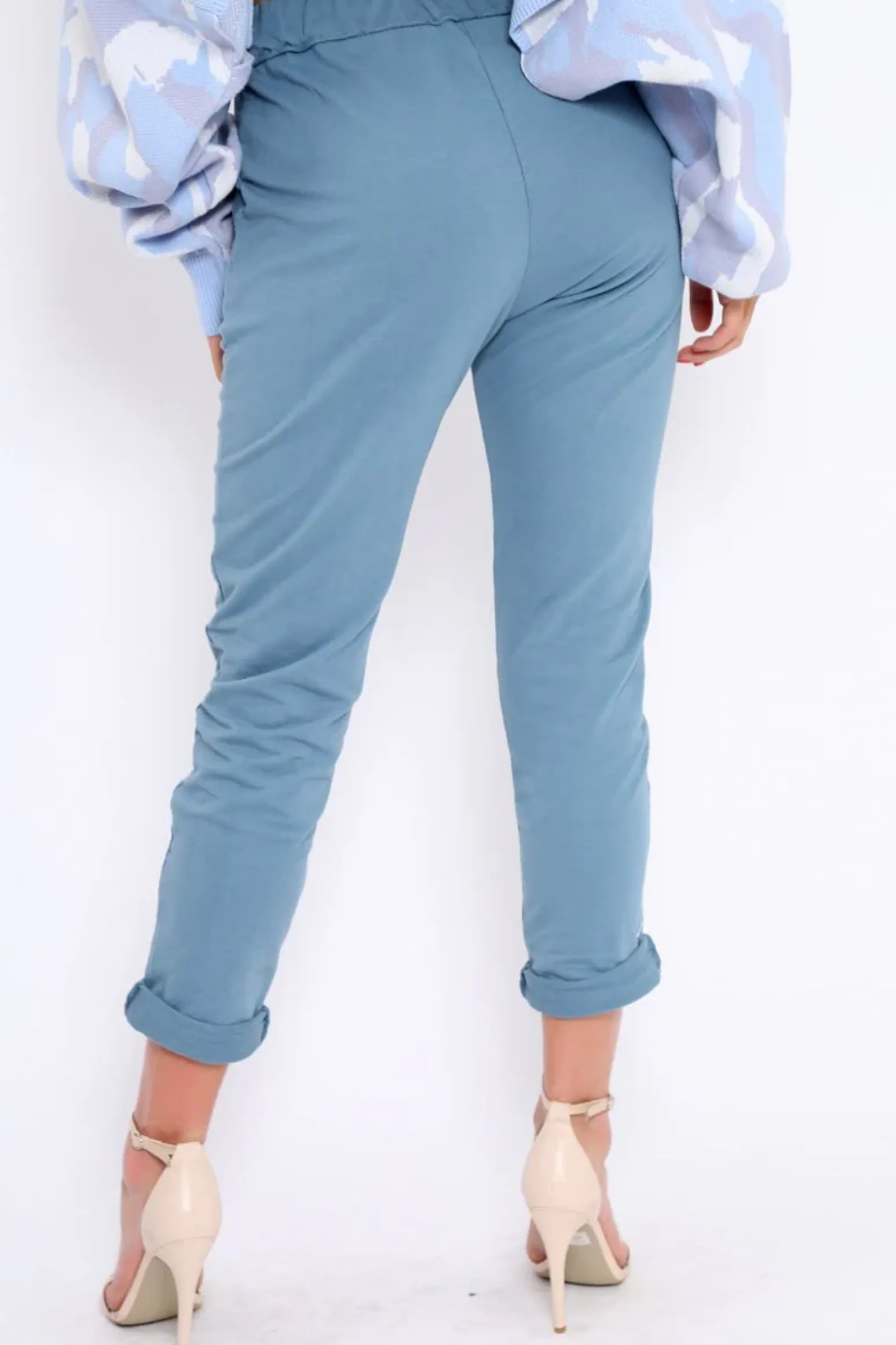 Rebellious Fashion Blue Elasticated Tie Waist Joggers - Cerena