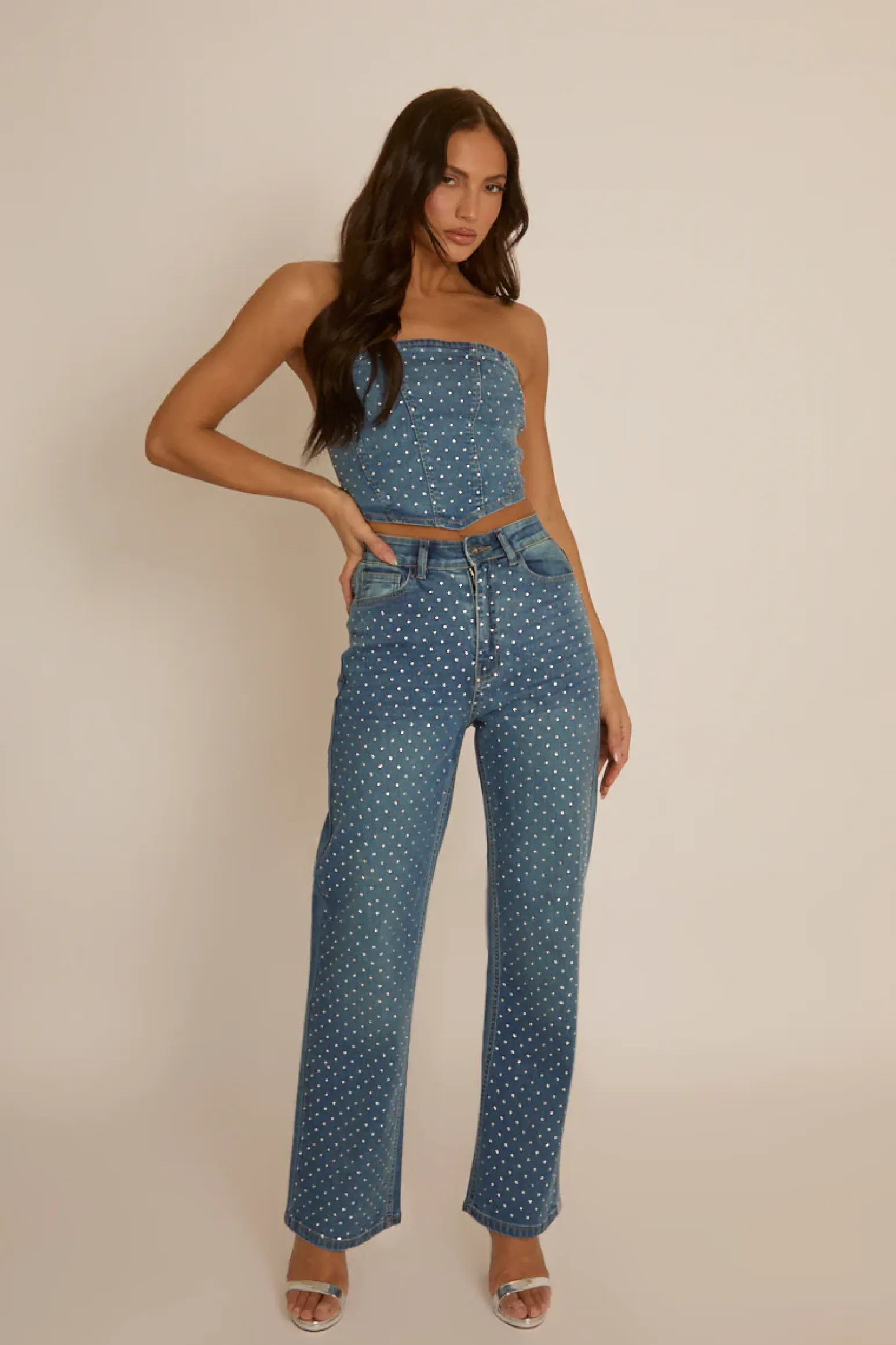 Rebellious Fashion Blue Embellished Denim Jeans - Gabriela