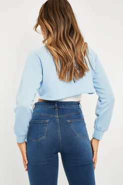 Rebellious Fashion Blue Extreme Cropped Sweatshirt - Fleur