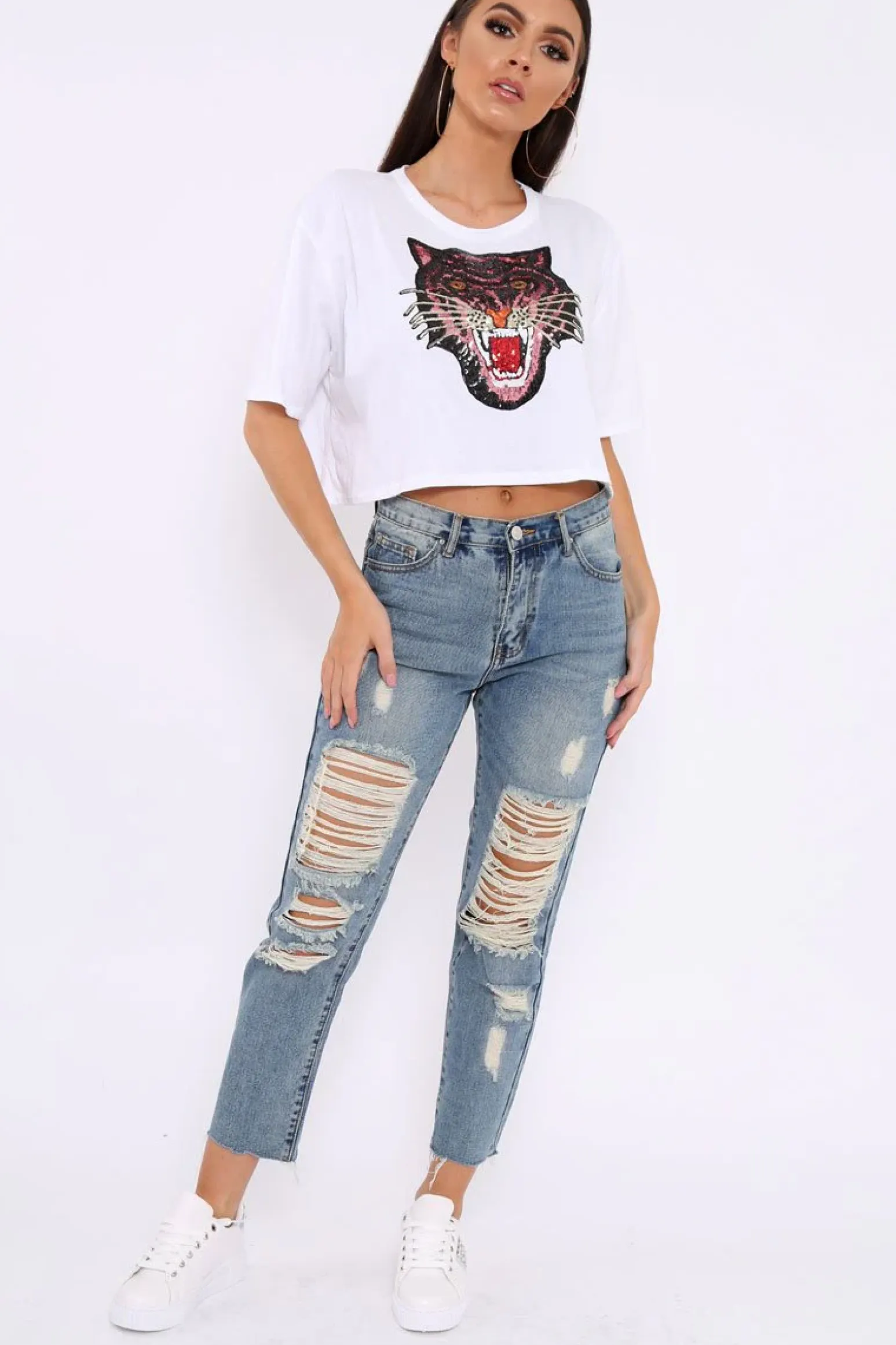 Rebellious Fashion Blue Extreme Distressed Frey Hem Jeans - Terri