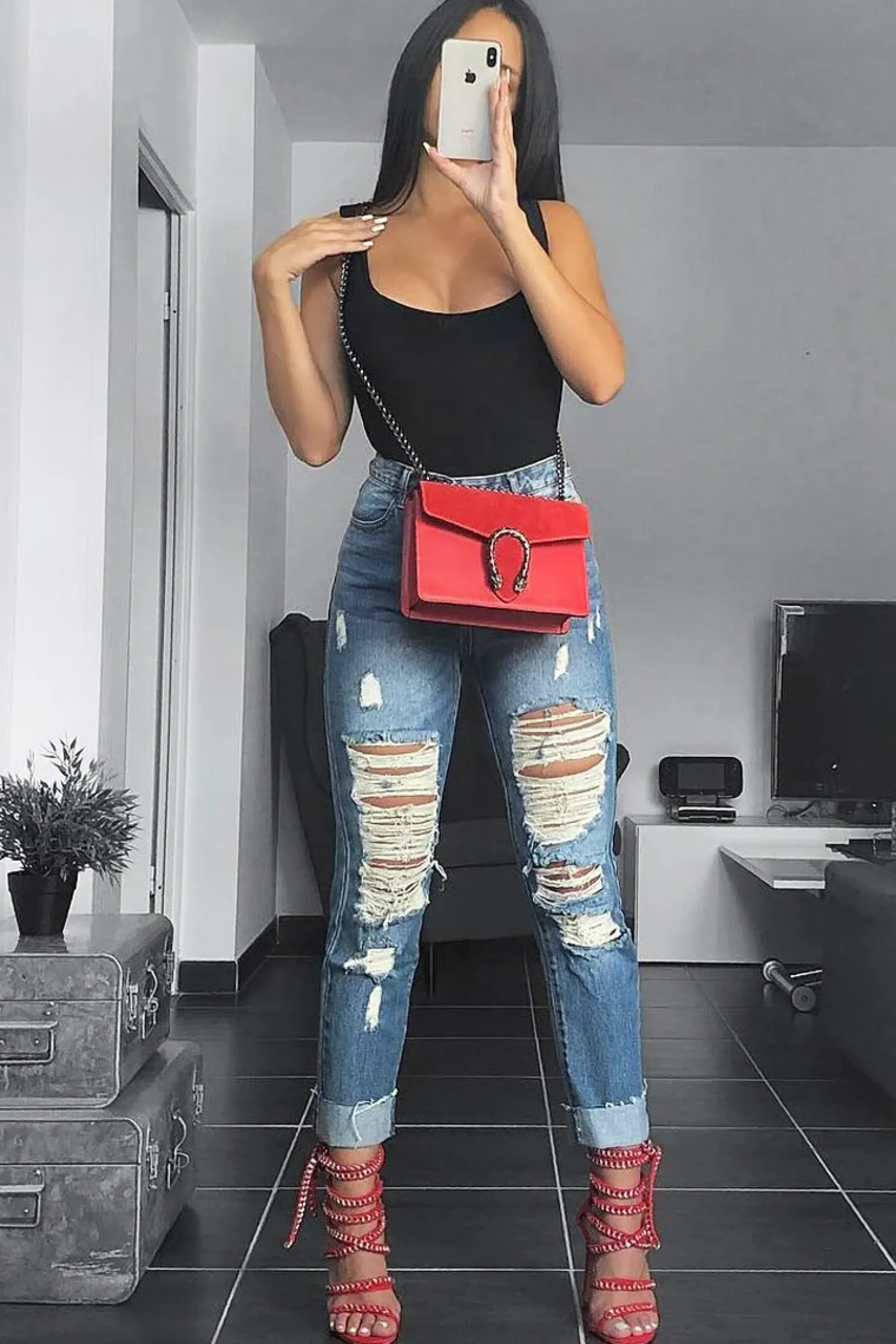 Rebellious Fashion Blue Extreme Distressed Frey Hem Jeans - Terri