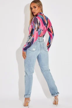 Rebellious Fashion Blue Extremely Ripped Denim Mom Jeans - Ellynor
