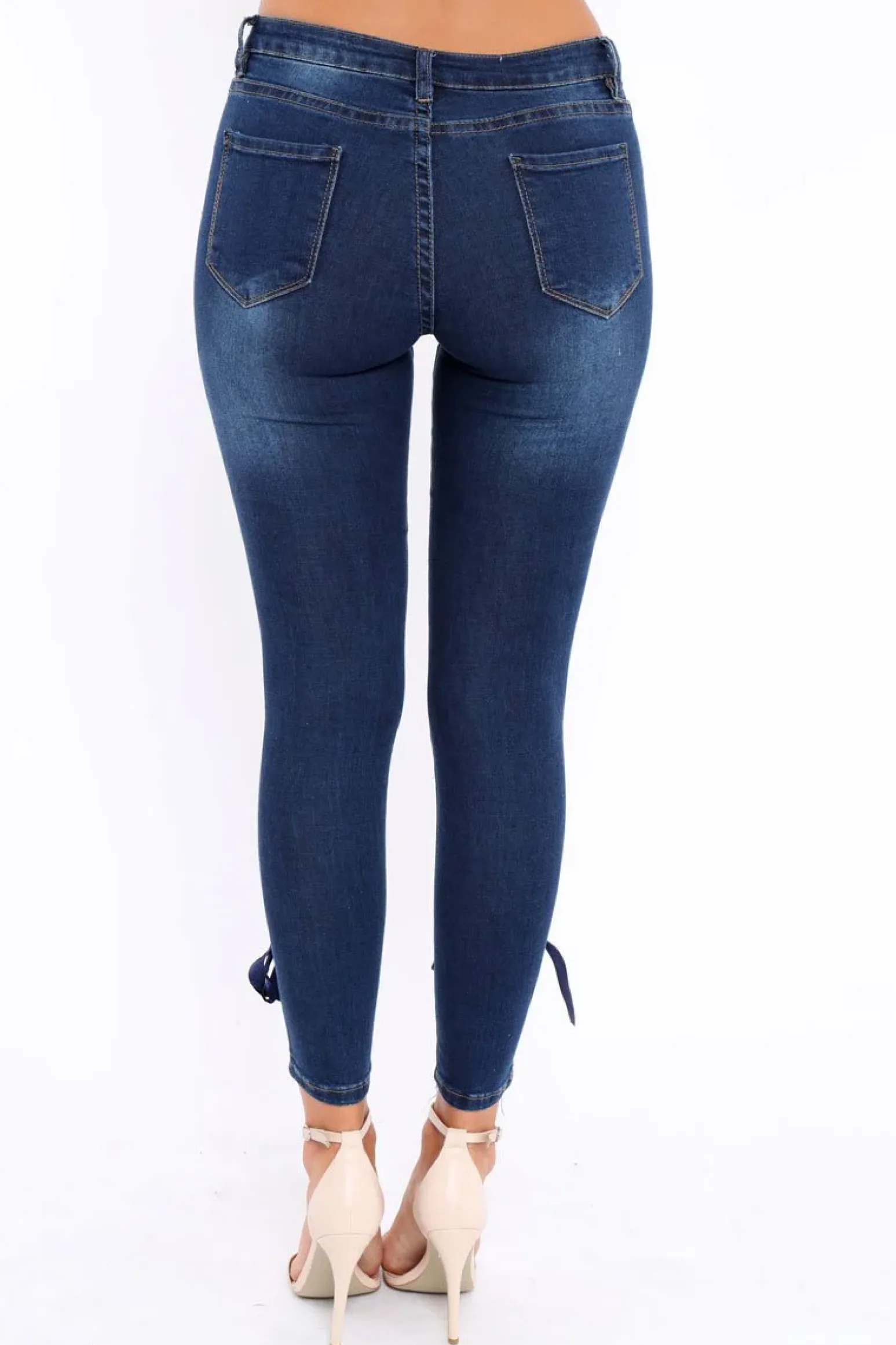 Rebellious Fashion Blue Eyelet Lace Detail Skinny Jeans - Isobel