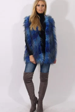 Rebellious Fashion Blue Faux Fur Gilet - Demi
