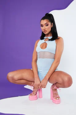 Rebellious Fashion Blue Fishnet Keyhole Playsuit - Jamila