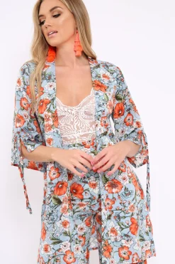 Rebellious Fashion Blue Floral Kimono - Aija