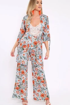 Rebellious Fashion Blue Floral Kimono - Aija