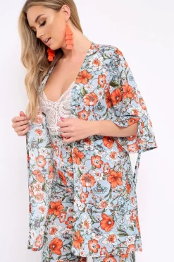 Rebellious Fashion Blue Floral Kimono - Aija