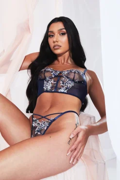 Rebellious Fashion Blue Floral Lace Bralette Lingerie Set - Rosie
