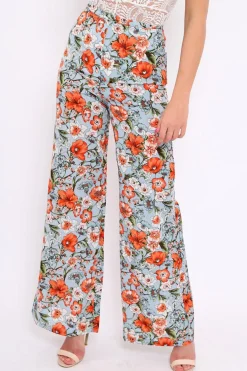 Rebellious Fashion Blue Floral Trousers - Aaira