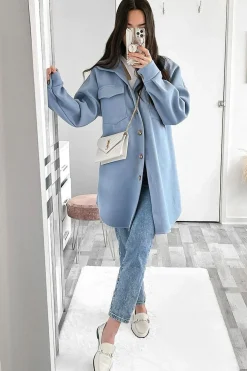 Rebellious Fashion Blue Front Pocket Belted Shacket - Ranessa