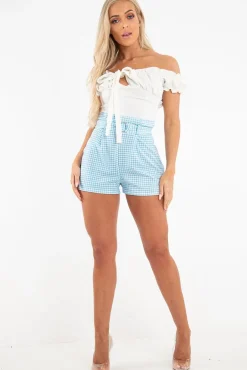 Rebellious Fashion Blue Gingham Belted Pleated Shorts - Kirstyn