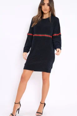 Rebellious Fashion Blue Glitter Stripe Jumper Dress - Finley