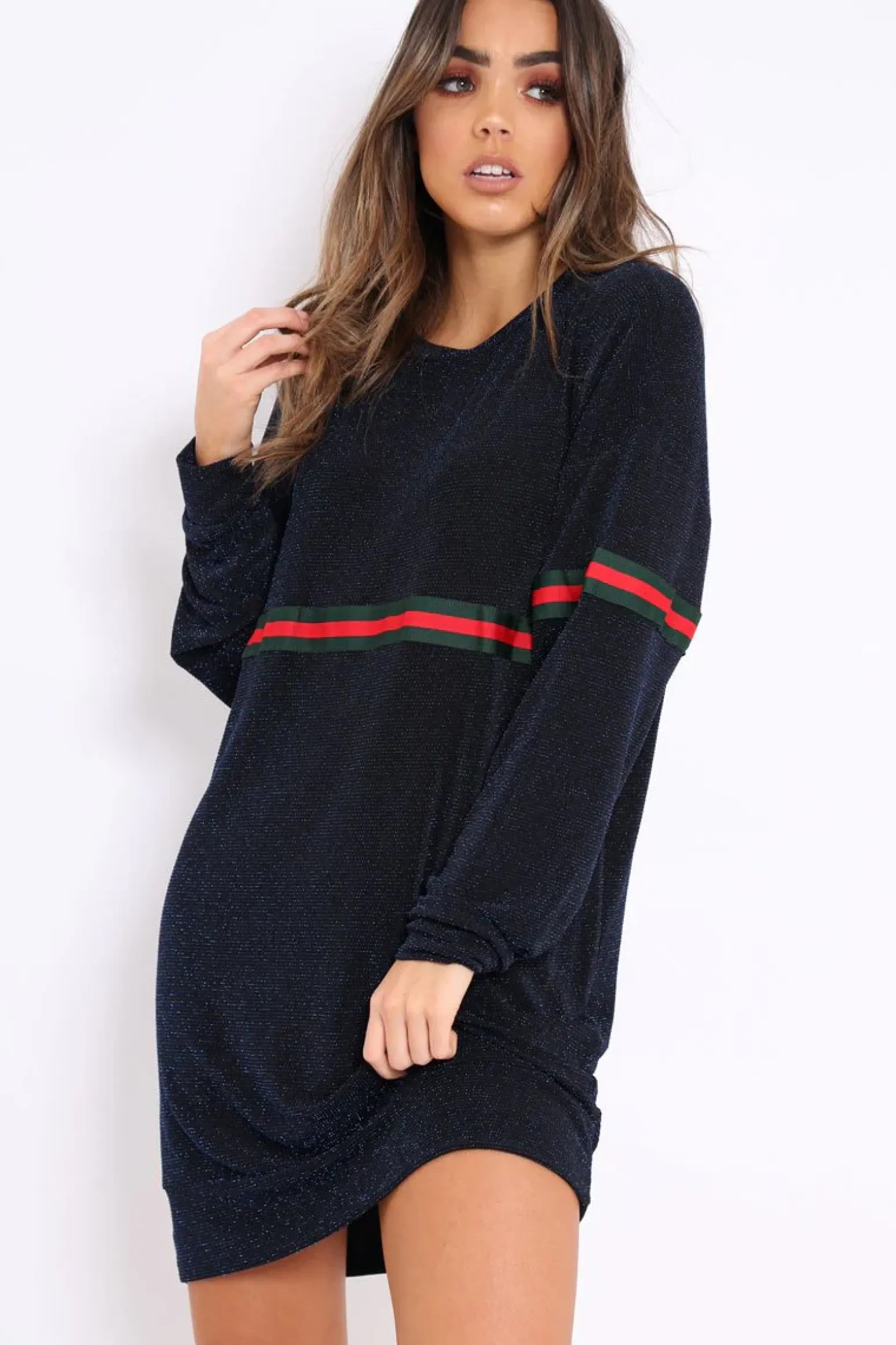 Rebellious Fashion Blue Glitter Stripe Jumper Dress - Finley