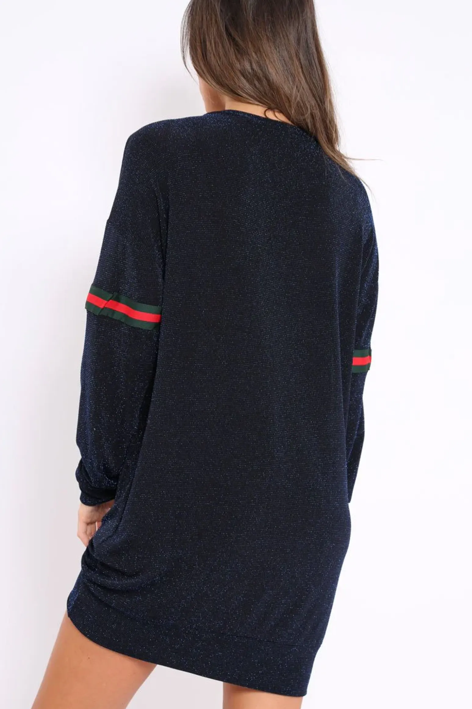 Rebellious Fashion Blue Glitter Stripe Jumper Dress - Finley