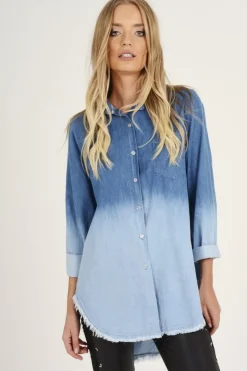 Rebellious Fashion Blue Gradient Denim Oversized Shirt - Hunter