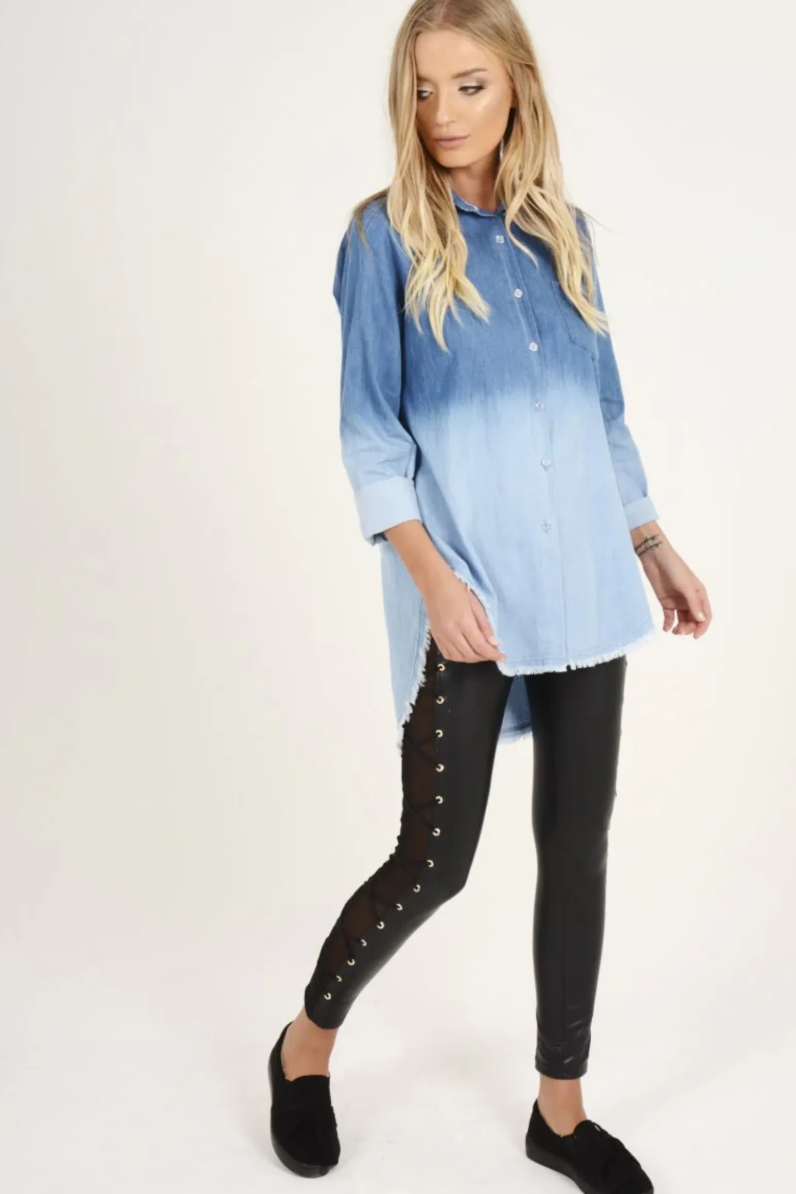 Rebellious Fashion Blue Gradient Denim Oversized Shirt - Hunter
