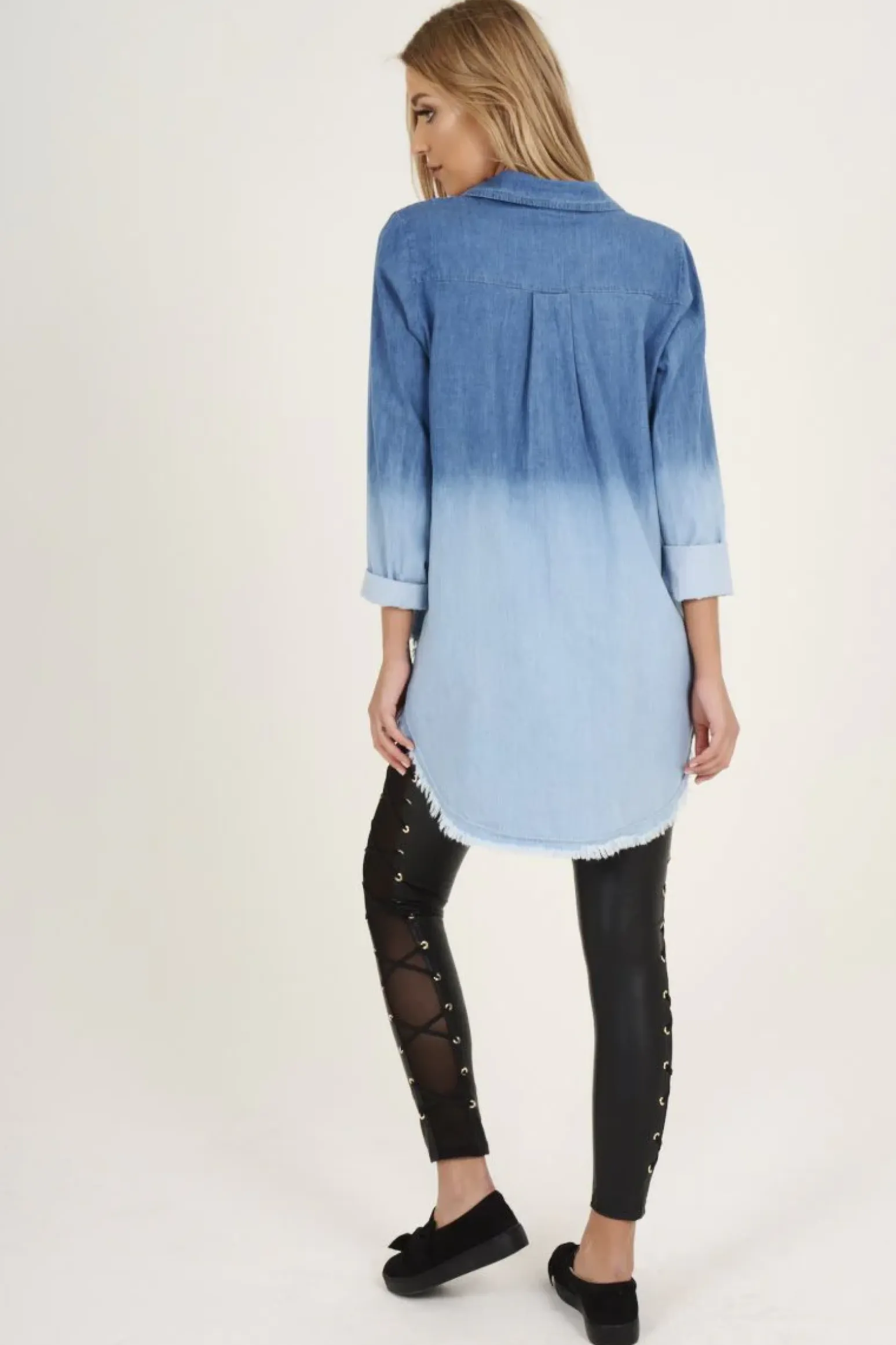 Rebellious Fashion Blue Gradient Denim Oversized Shirt - Hunter