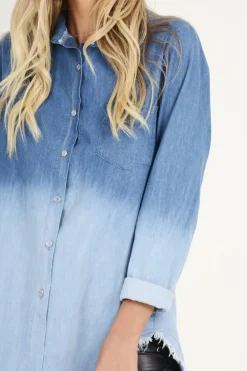 Rebellious Fashion Blue Gradient Denim Oversized Shirt - Hunter