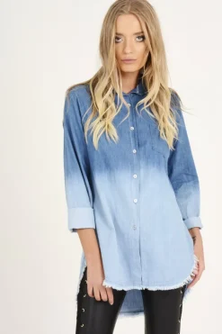 Rebellious Fashion Blue Gradient Denim Oversized Shirt - Hunter