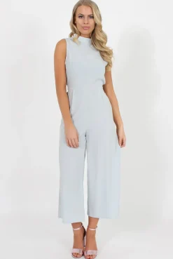 Rebellious Fashion Blue High Neck Jumpsuit - Carla