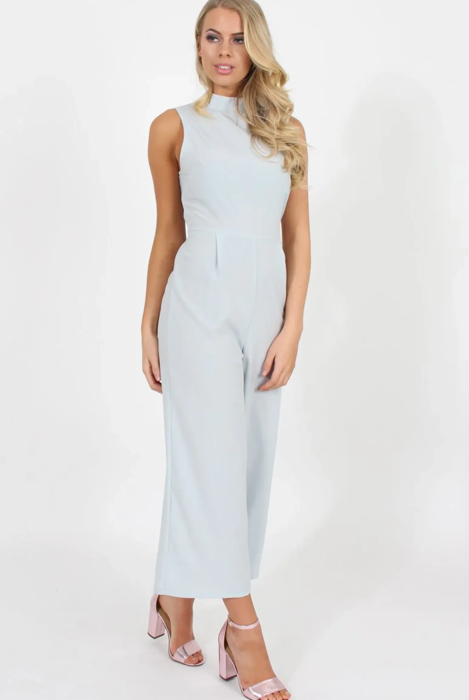 Rebellious Fashion Blue High Neck Jumpsuit - Carla