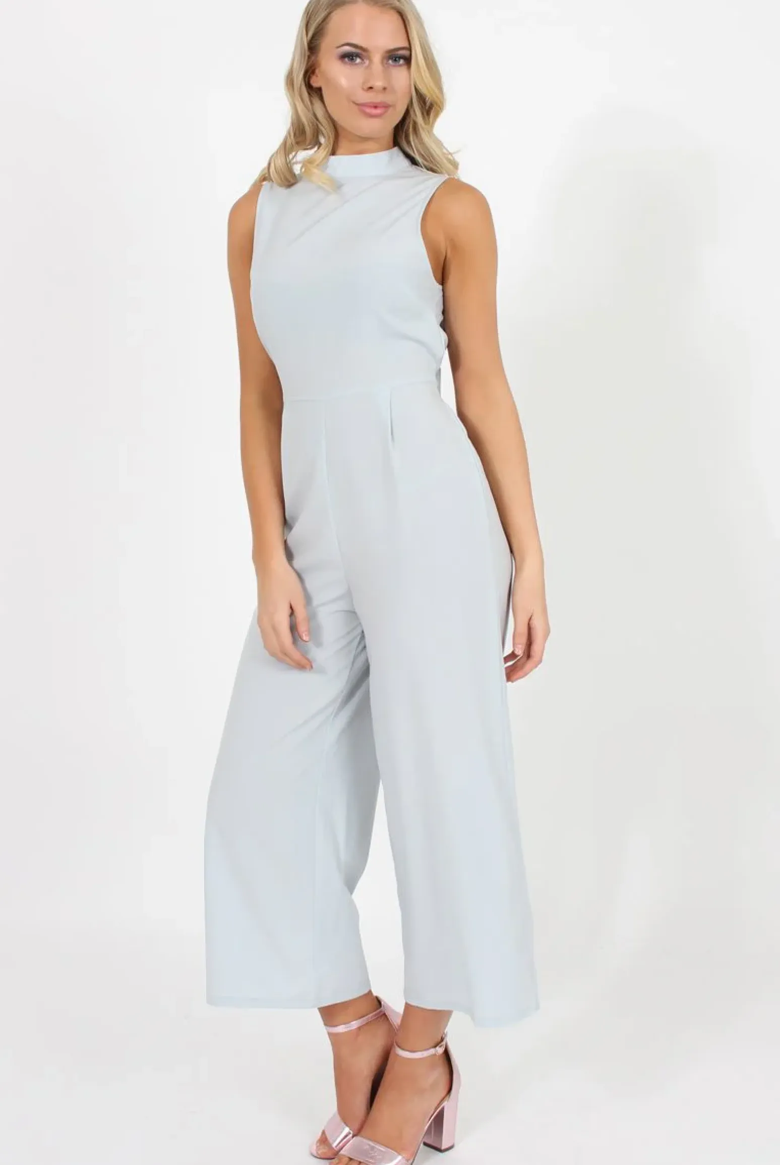 Rebellious Fashion Blue High Neck Jumpsuit - Carla