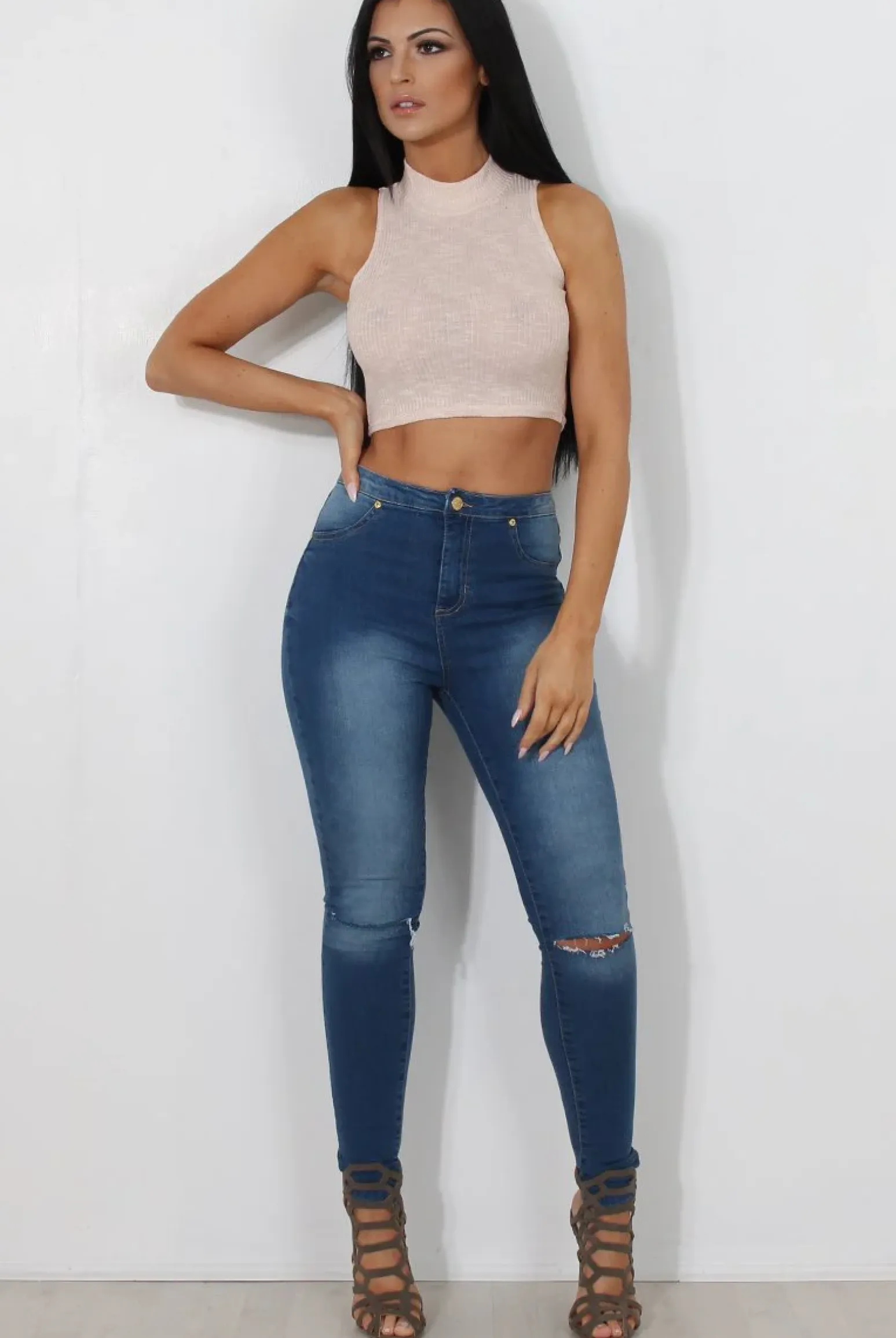 Rebellious Fashion Blue High Waisted Super Skinny Jeans -Olivia