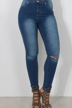 Rebellious Fashion Blue High Waisted Super Skinny Jeans -Olivia