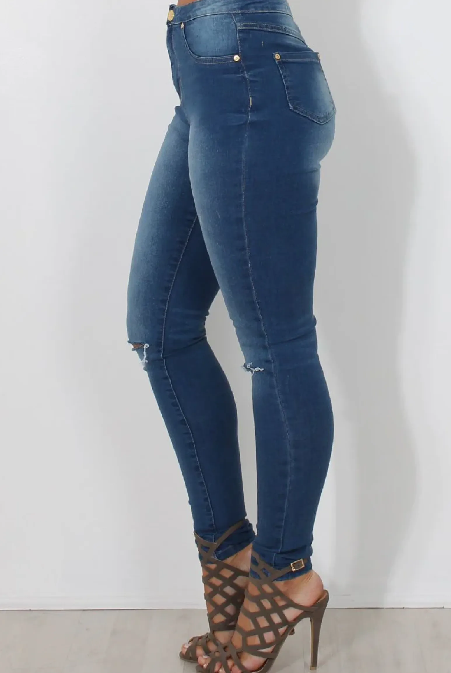Rebellious Fashion Blue High Waisted Super Skinny Jeans -Olivia