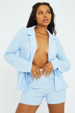 Rebellious Fashion Blue High Waist Tailored Shorts - Dasha