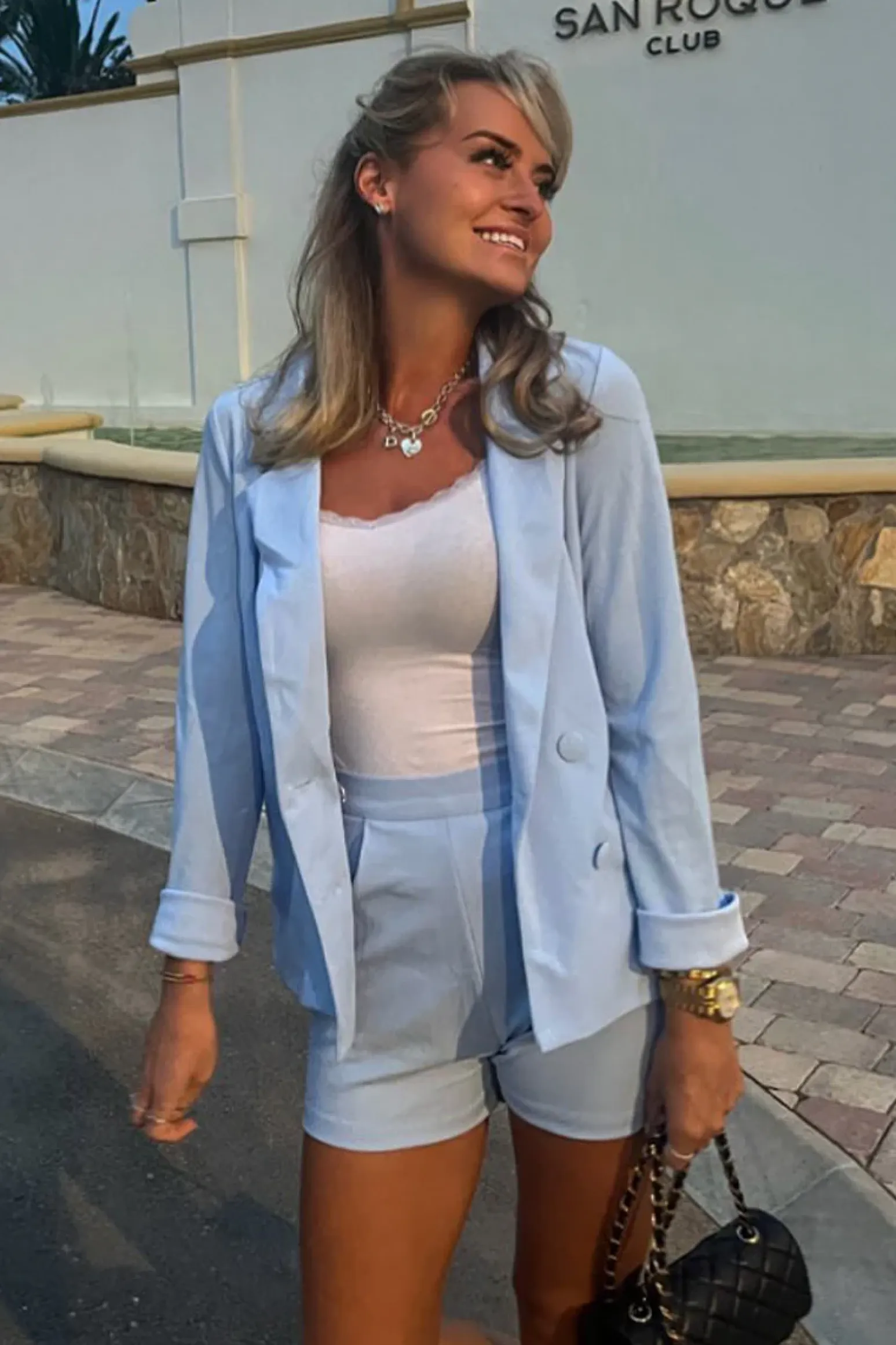 Rebellious Fashion Blue High Waist Tailored Shorts - Dasha