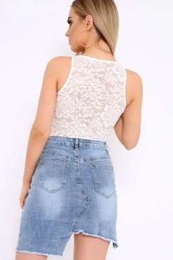 Rebellious Fashion Blue Hi Lo Frayed Hem Skirt - Caggie