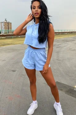 Rebellious Fashion Blue Hooded Top and Shorts Loungewear Co-ord - Hannie