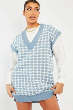 Rebellious Fashion Blue Houndstooth Knit Vest - Hazel