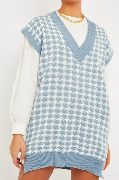 Rebellious Fashion Blue Houndstooth Knit Vest - Hazel