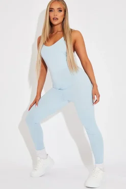 Rebellious Fashion Blue Jersey Scoop Neck Jumpsuit - Kadia